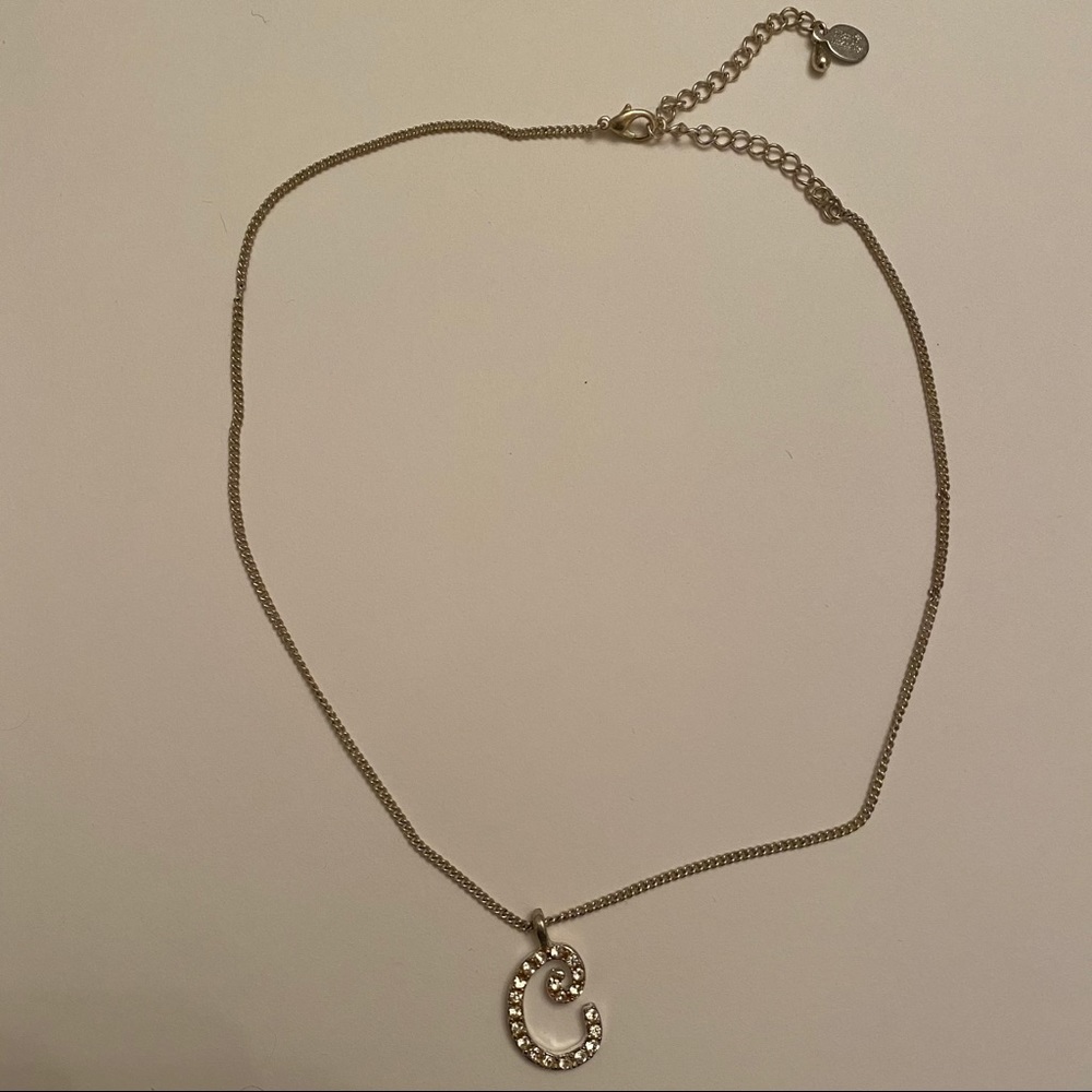 “C” Initial Silver Rhinestone Crystal Necklace - image 4